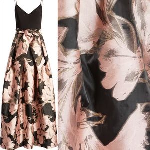 Eliza J mixed media blush/gold floral formal gown